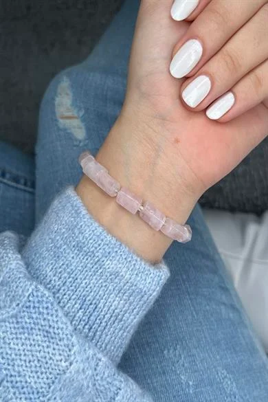 Pembe Kuvars Doğal Taş Kapsül Bileklik