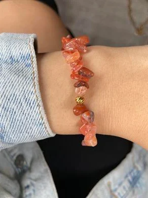 Akik Doğal Taş Bileklik  24K Altın Kaplama