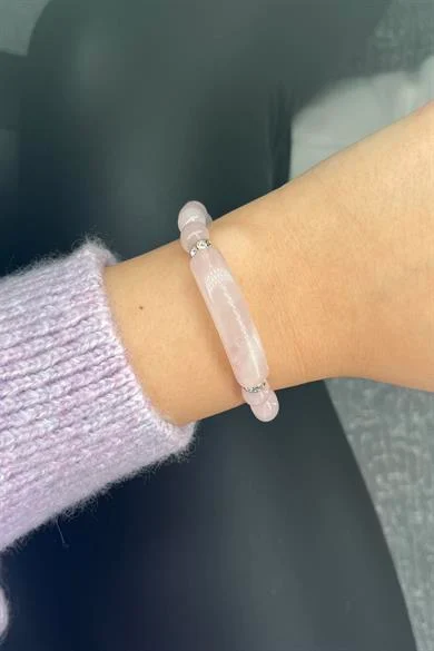 Koşulsuz Sevgi Bilekliği - Kalpli Pembe Kuvars