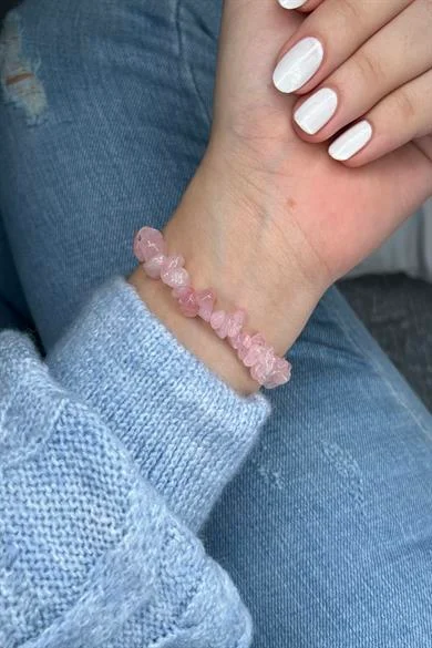 Pembe Kuvars Bileklik 24K Altın Kaplama
