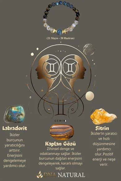 İkizler Burcu Zodyak Doğal Taş Bileklik