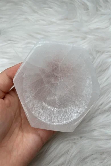 Selenit Kristal Doğal Taş Altıgen Tabak