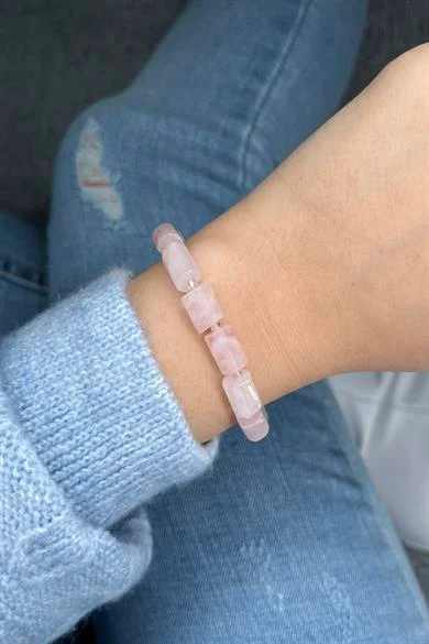 Pembe Kuvars Doğal Taş Kapsül Bileklik
