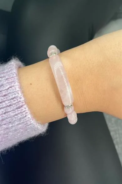 Koşulsuz Sevgi Bilekliği - Kalpli Pembe Kuvars