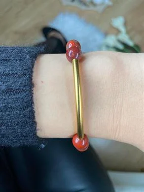 Kırmızı Jasper Doğal Taş Bileklik 24K Altın Kaplama