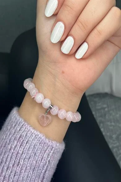 Koşulsuz Sevgi Bilekliği - Kalpli Pembe Kuvars