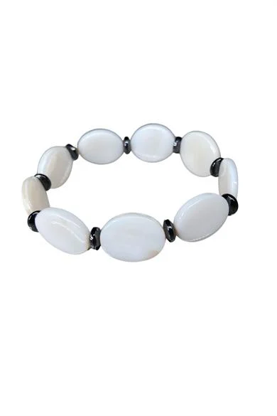 Sedef & Hematit Doğal Taş Oval Bileklik 