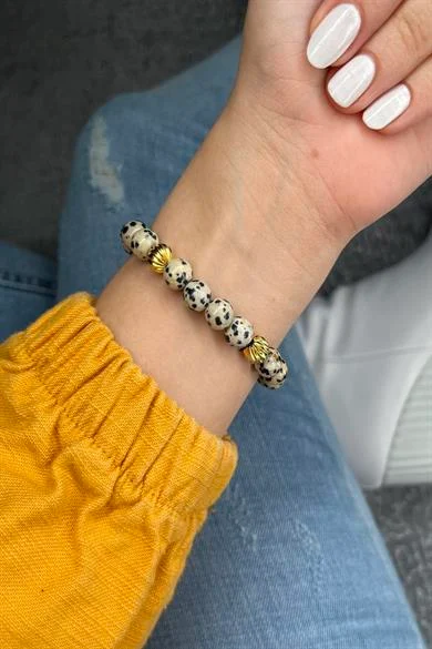Benekli ve Kırmızı Jasper Bileklik 24K Altın Kaplama