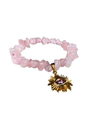 Pembe Kuvars Bileklik 24K Altın Kaplama