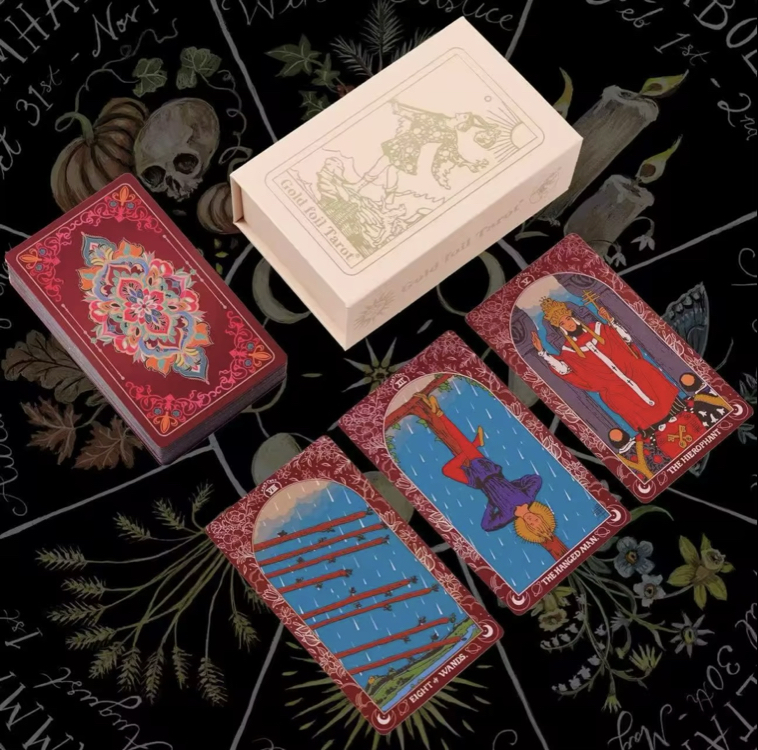 Gold foil kırmızı tarot