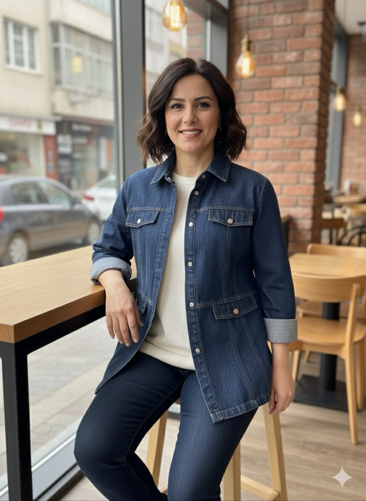 Kot ÇıtÇıt Kapama Uzun Kollu Gömlek (İnce Ceket)