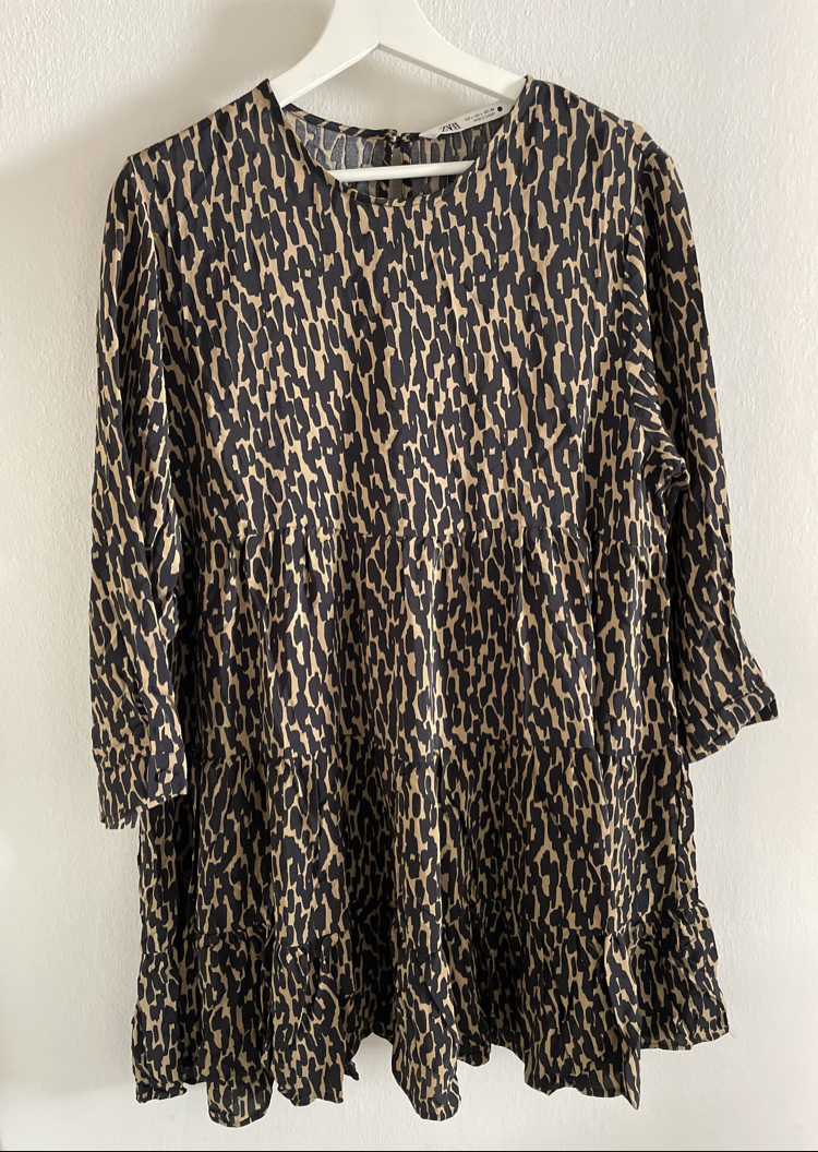 Zara Leopar Desen Uzun Kollu Kısa Elbise