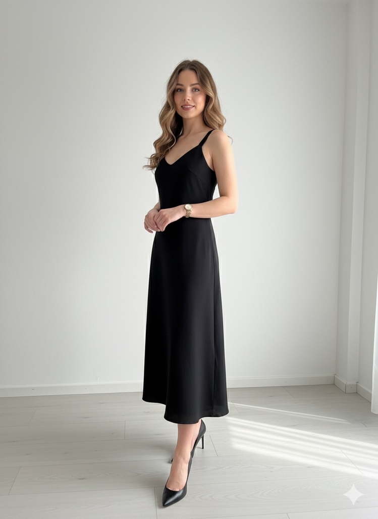 Die&More Siyah Askılı Elbise