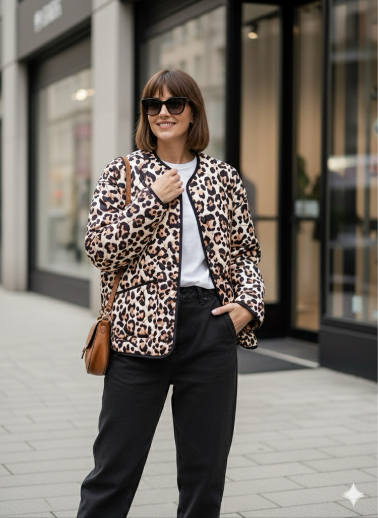 Leopar Kapitone Çıt Çıt Kapama Ceket
