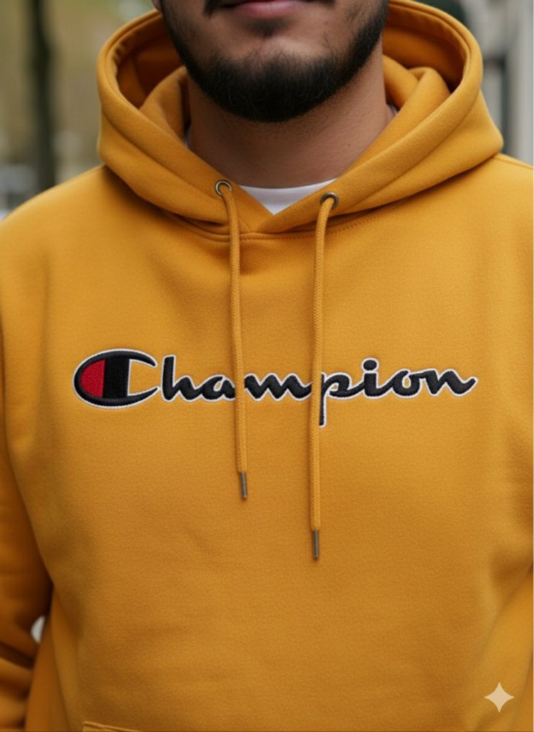 Champion Hardal Şapkalı Cepli Sweatshirt