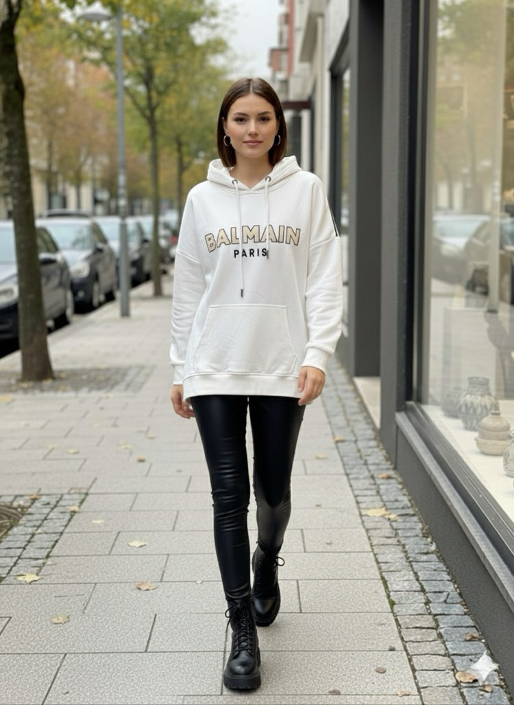 Balmain Paris Beyaz Cepli Şapkalı Sweatshirt