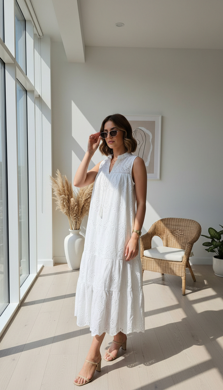 Die&More Beyaz Dantelli Astarlı Elbise