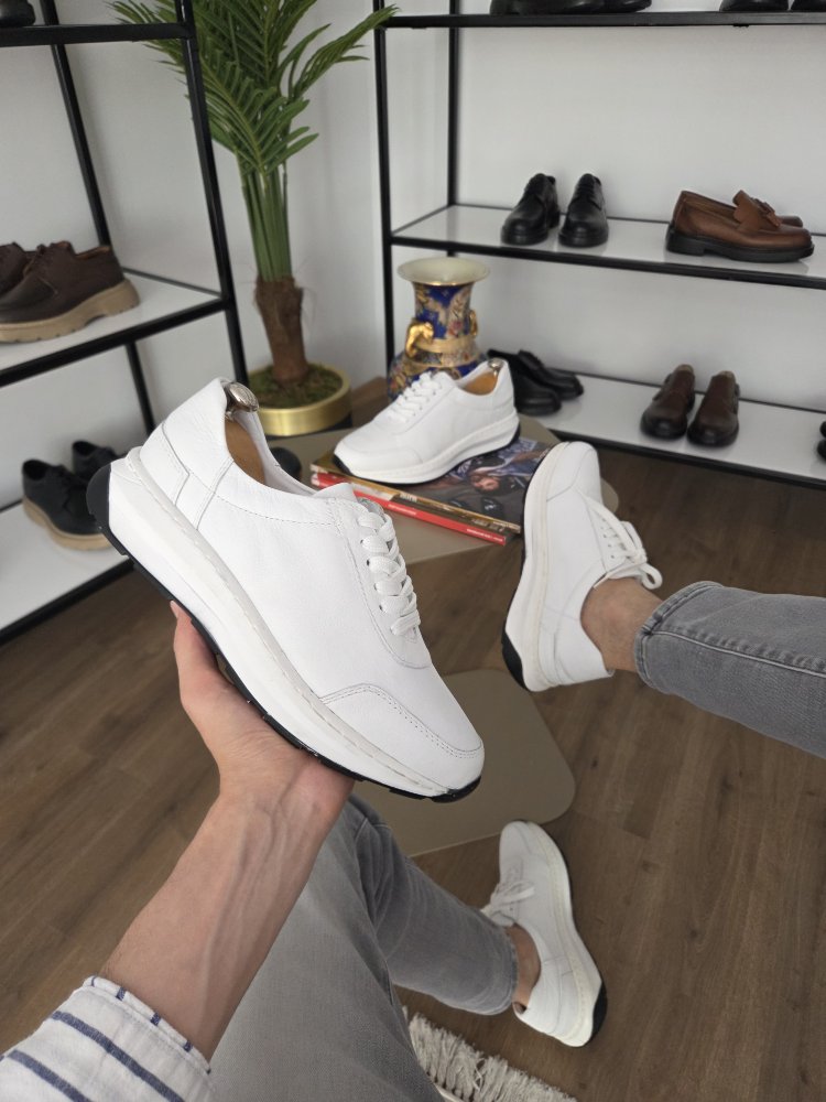 Beyaz - hakiki deri sneakers