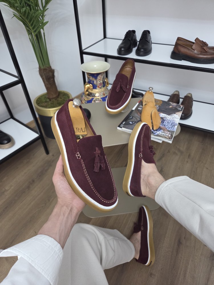 Alaçatı Bordo - hakiki süet deri loafer
