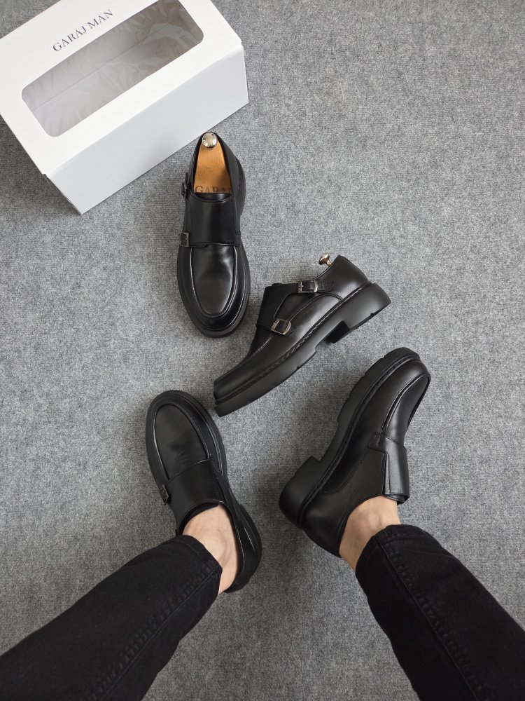 yeni siyah çift toka - hakiki deri loafer