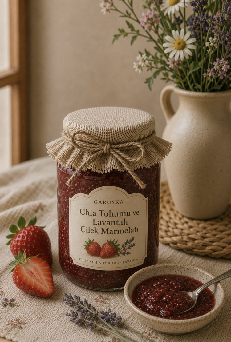 Chia Tohumlu ve Lavantalı Çilek Marmelatı