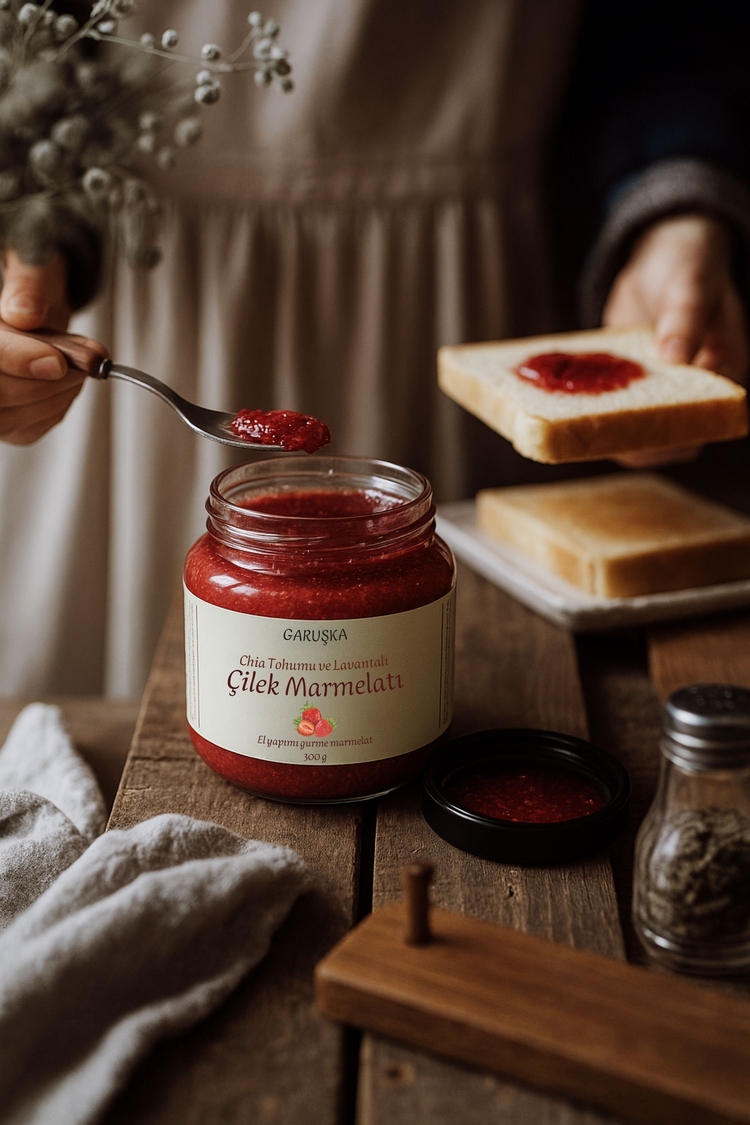 Chia Tohumlu ve Lavantalı Çilek Marmelatı