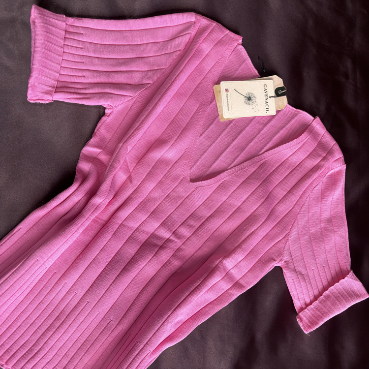 Pembe V Yaka Fitilli Triko Bluz