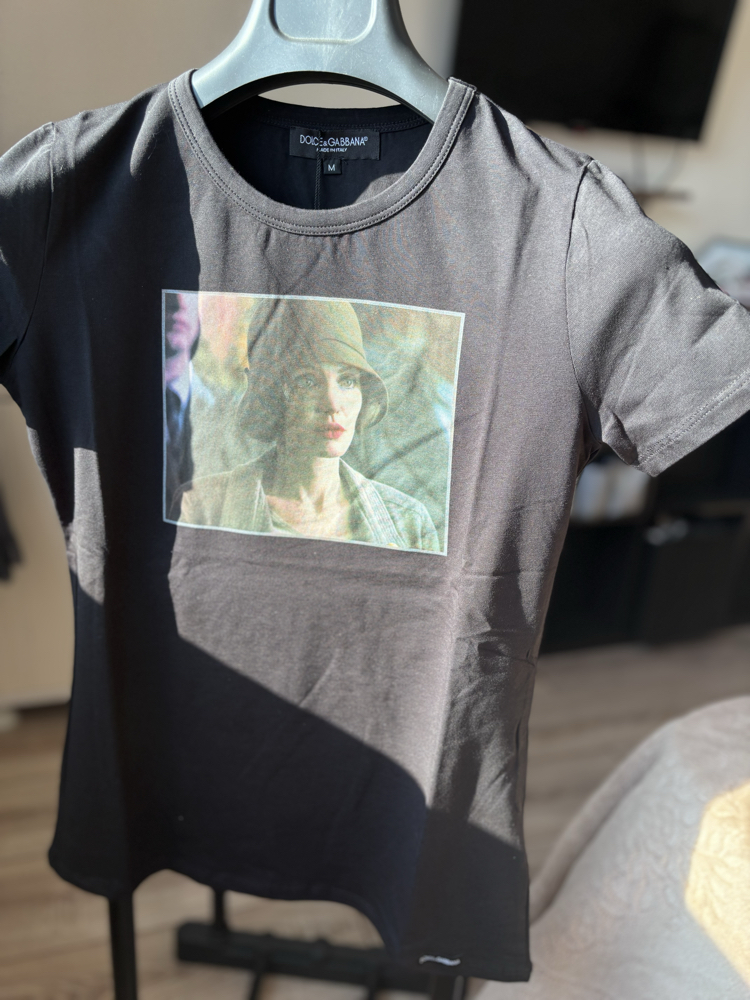 D&G Siyah Bisiklet Yaka Baskılı Tişört - Stokta 1 Adet, Beden: M