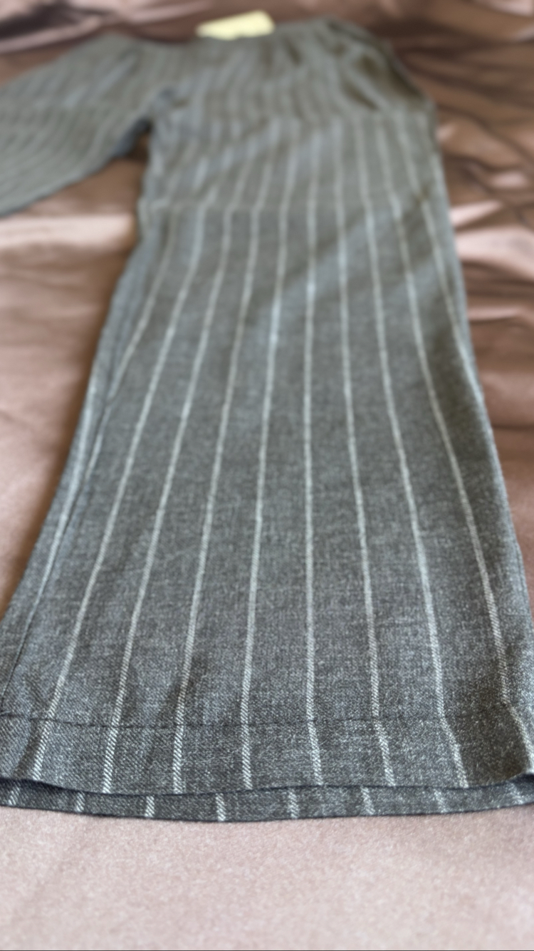 Füme Çizgili Yüksek Bel Kumaş Polyester/Viskon Yumuşacık Pantolon