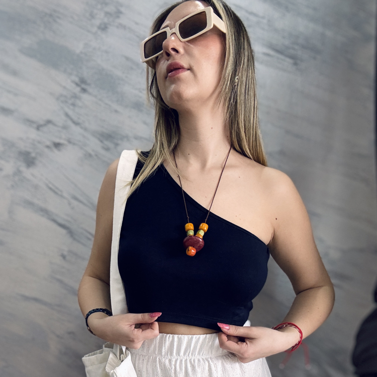 Lacivert Tek Omuzlu Crop Top