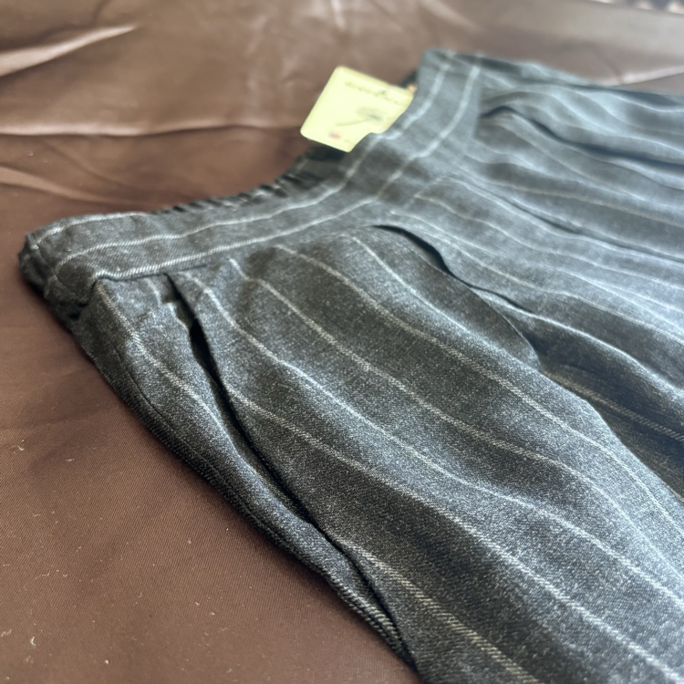 Füme Çizgili Yüksek Bel Kumaş Polyester/Viskon Yumuşacık Pantolon