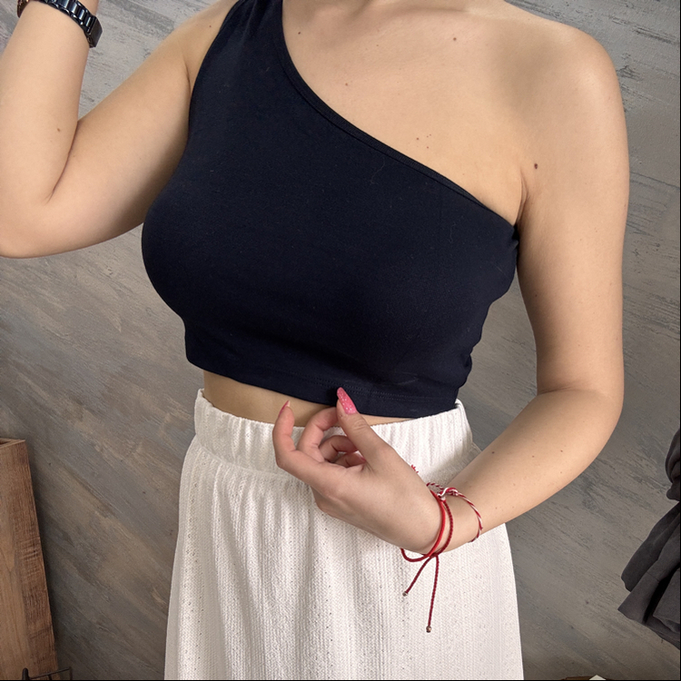 Lacivert Tek Omuzlu Crop Top