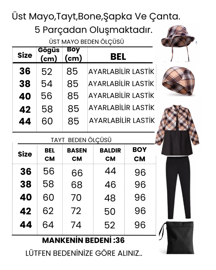 Kadın Tesettür Mayo 5'li Set Yarım Kapama Fermuarlı. 1.599,00 TL