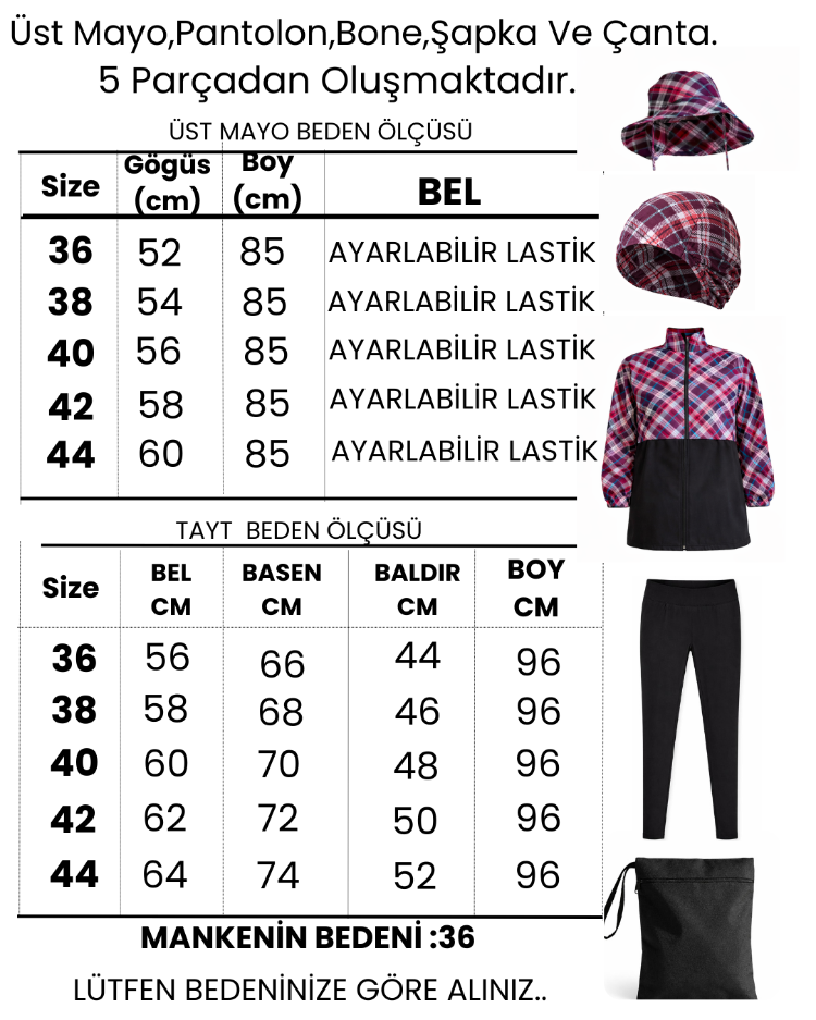 Kadın Tesettür Mayo 5'li Set Yarım Kapama Fermuarlı. 1.599,00 TL
