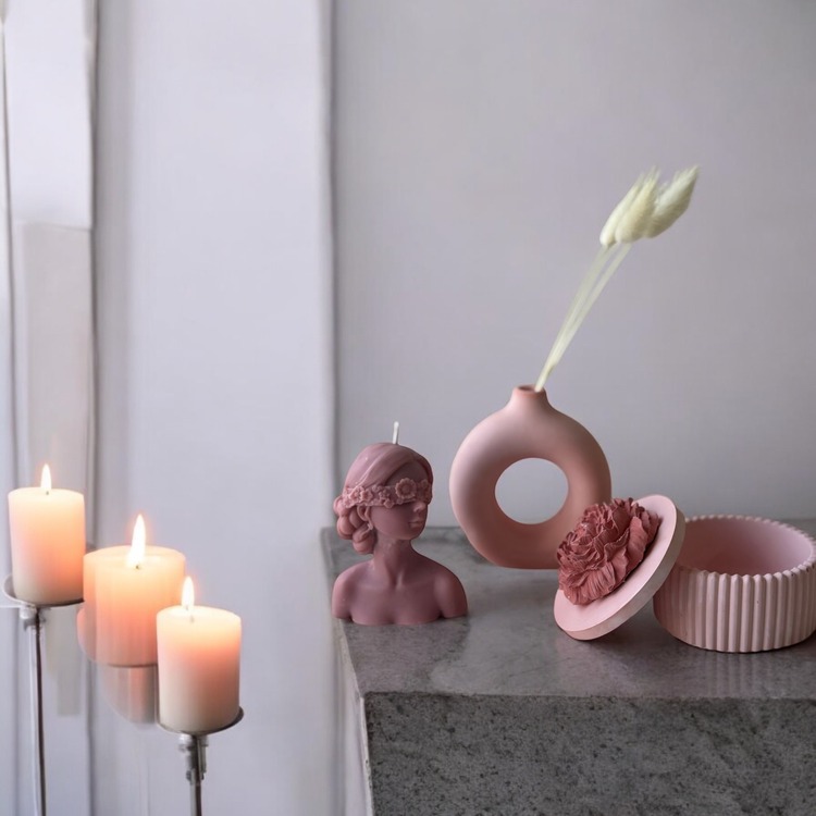 Pembe Vazo, Çiçekli Kız Mum ,Çiçekli Kapaklı Kutu