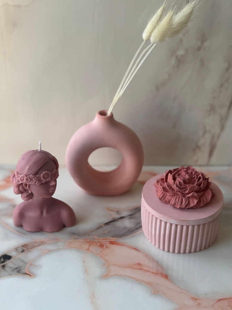 Pembe Vazo, Çiçekli Kız Mum ,Çiçekli Kapaklı Kutu