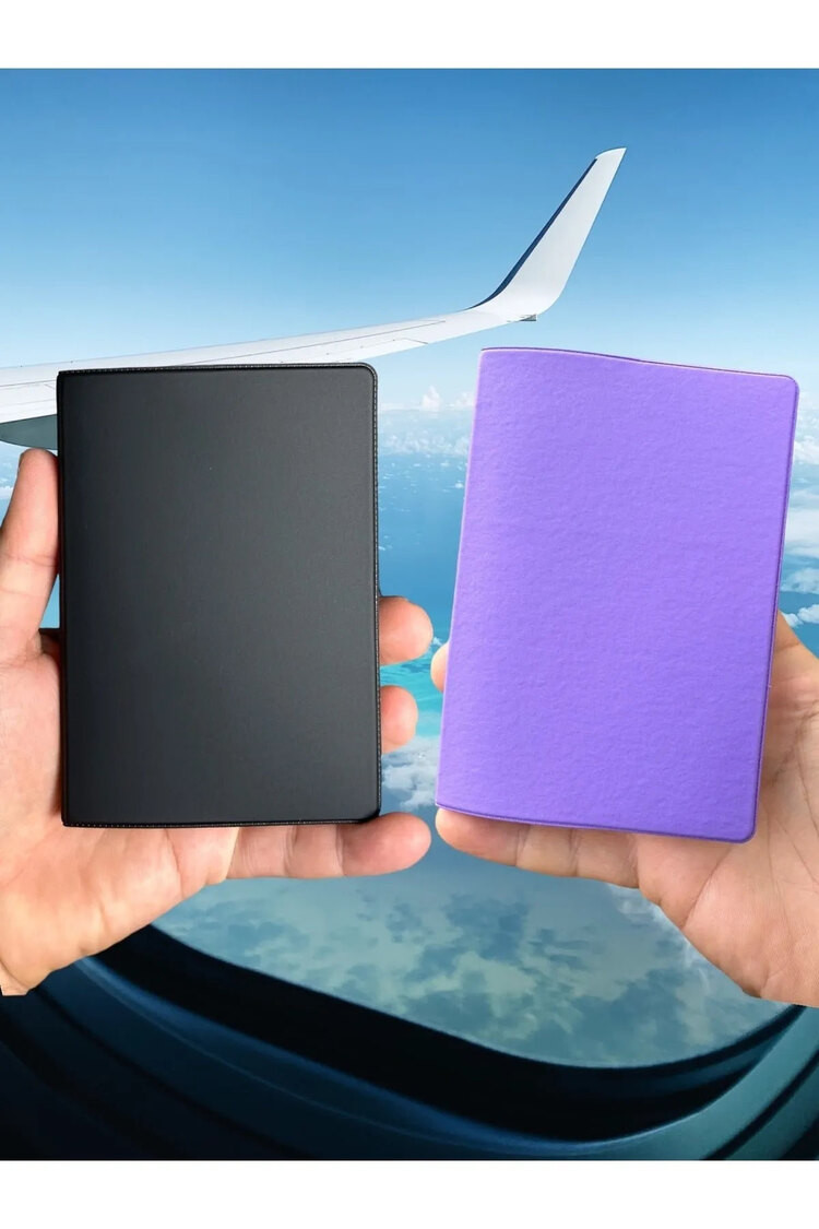 2 Adet Siyah Ve Mor Çift Pasaport Kabı Vinleks Deri Pasaportluk Ekstra Cepli Üniversal Yeni Tip