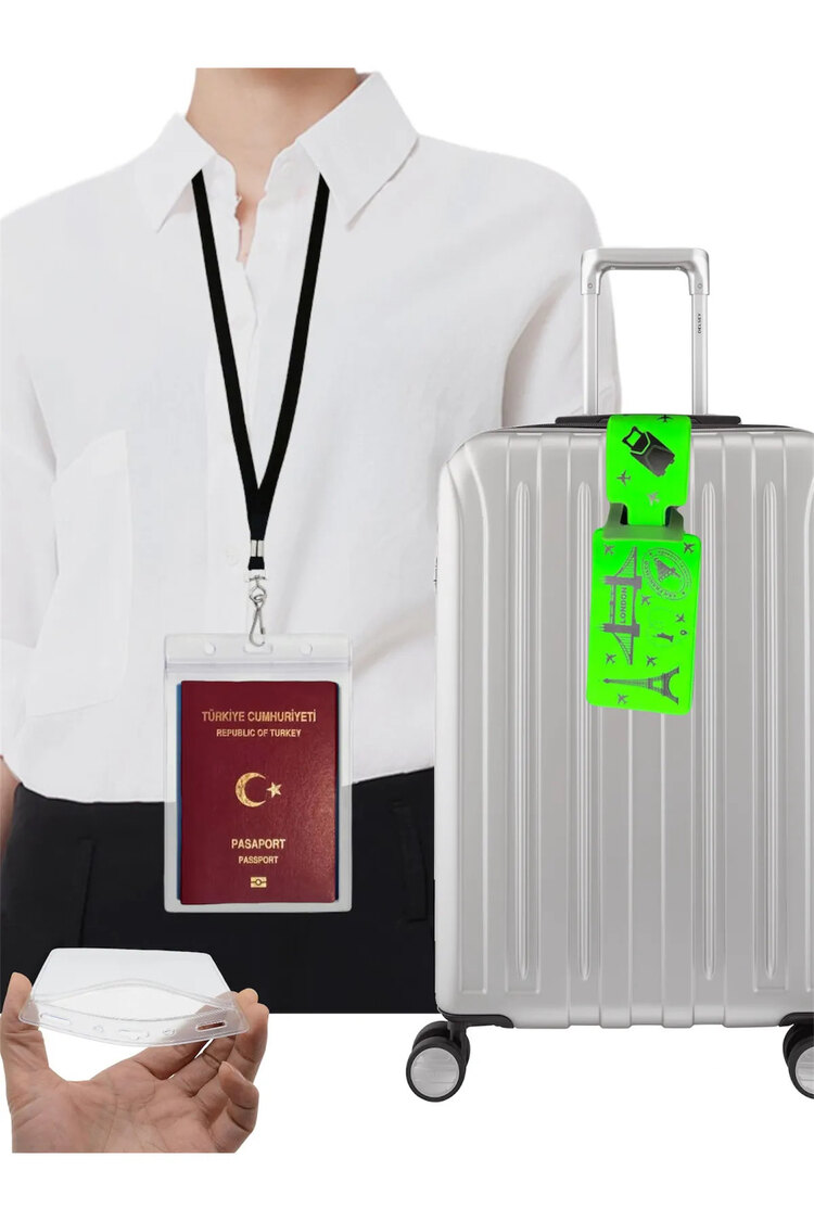 4 Parça Seyahat Anti Kayıp 1 Ad Kilitli Askılı Pasaport Kılıfı Ve 3 Ad Valiz Bagaj Etiketi