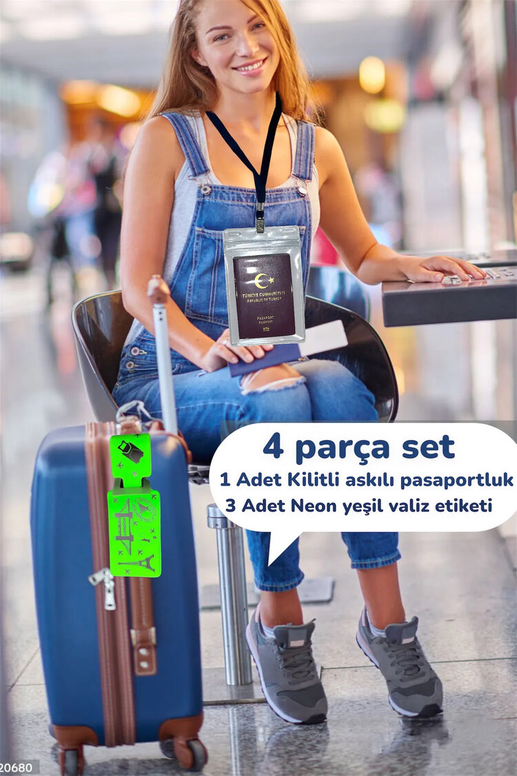 4 Parça Seyahat Anti Kayıp 1 Ad Kilitli Askılı Pasaport Kılıfı Ve 3 Ad Valiz Bagaj Etiketi
