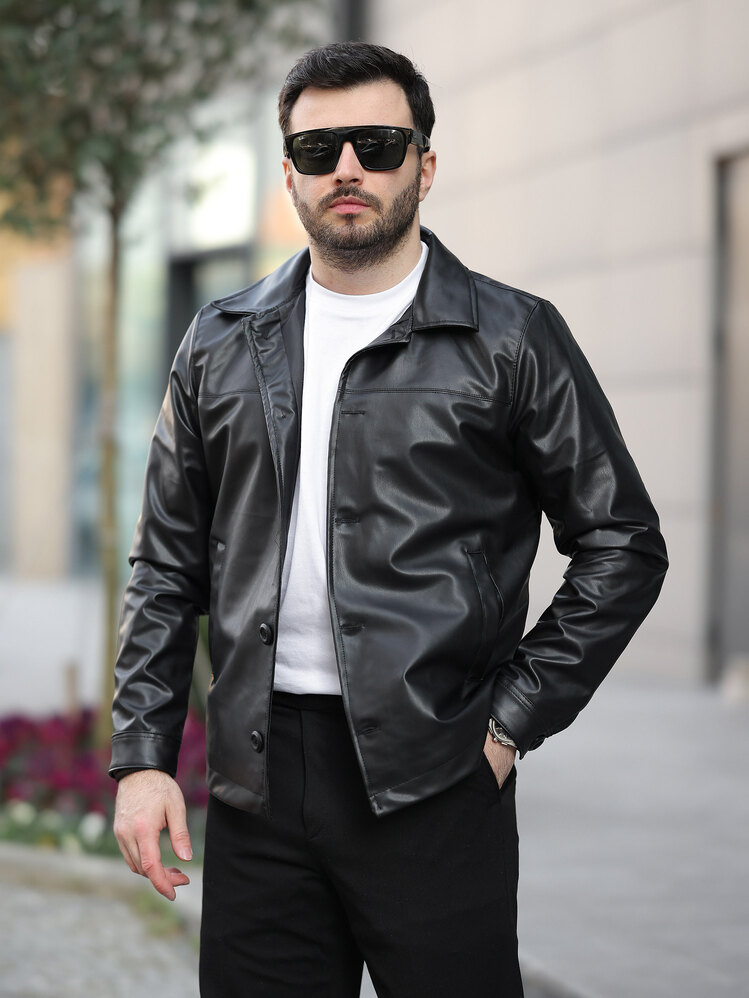 Basic Düğmeli Deri Ceket