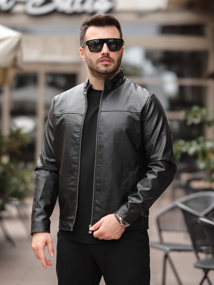 Basic Dik Yaka Deri Ceket