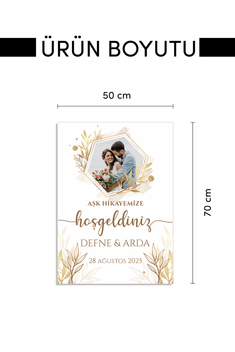 Kişiye Özel Düğün Karşılama Panosu 50x70 cm Dekota Pano | Model ve Stand Seçenekli