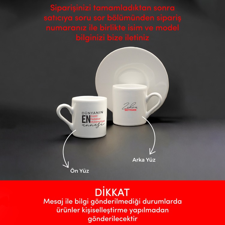 Kişiselleştirilebilir Anneler Günü Porselen Fincan Takımı,İsme Özel Türk Kahvesi Fincanı