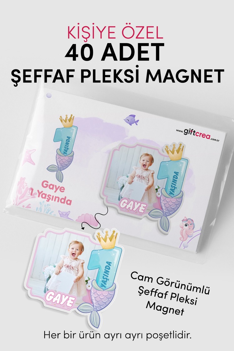 Kişiselleştirilebilir Doğum Gününe Özel Şeffaf Pleksi Magnet – Deniz Kızlı Magnet