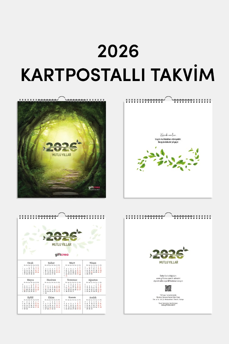 Yeni Yıl Hediye Takvimi - Mottolu, ve Kartpostallı Duvar ve Masa Tipi Seçenekli Takvim