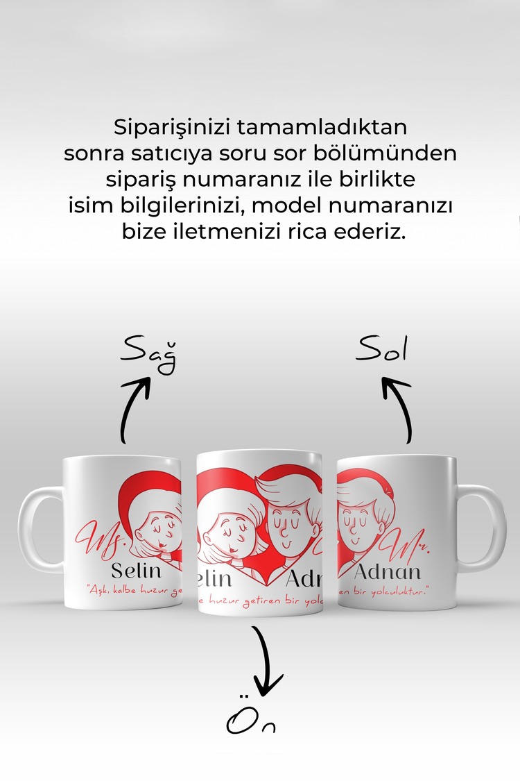 Kişiye Özel İsimli Porselen 2li Kupa Bardak Seti, Özel Tasarımlı Sevgililer Günü Hediyesi