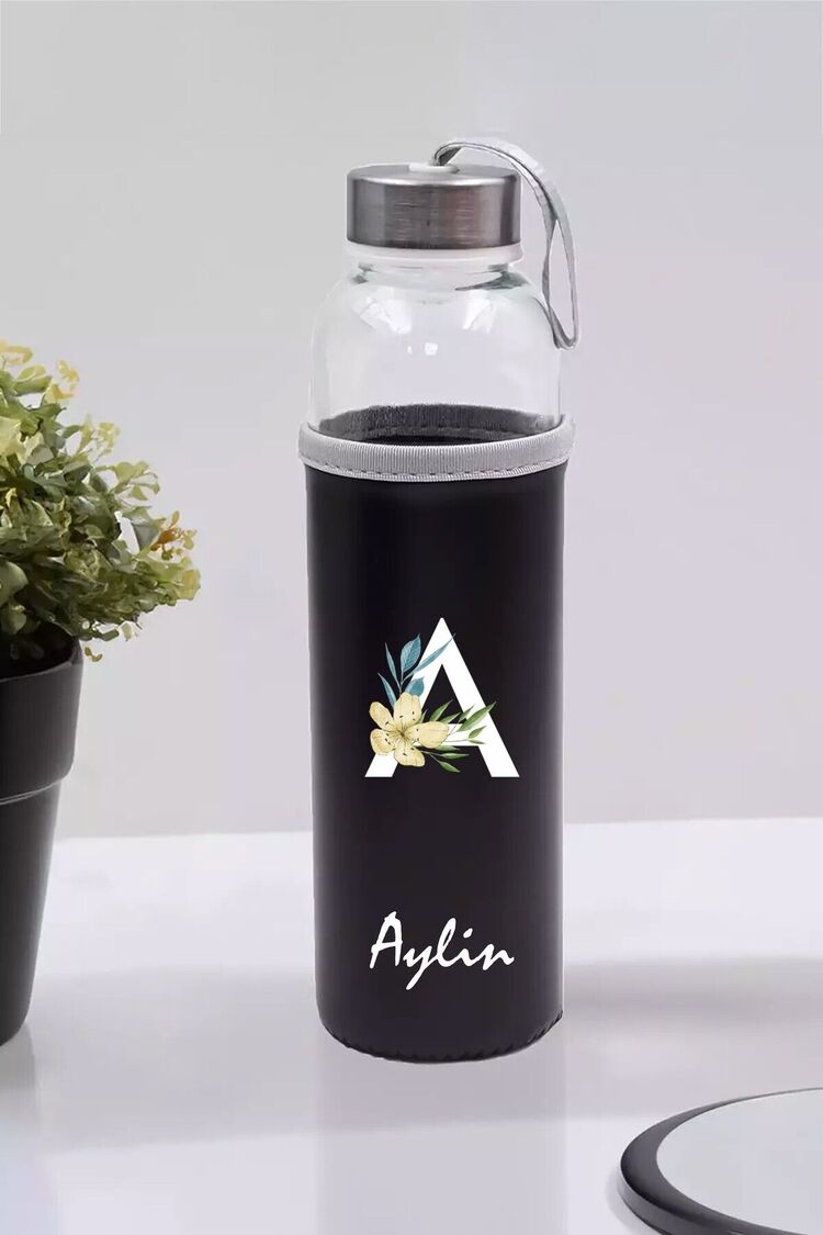 Kişiye Özel Kılıflı Cam Matara , Özelleştirilebilir Kılıflı Cam Matara 470 ML Borosilikat