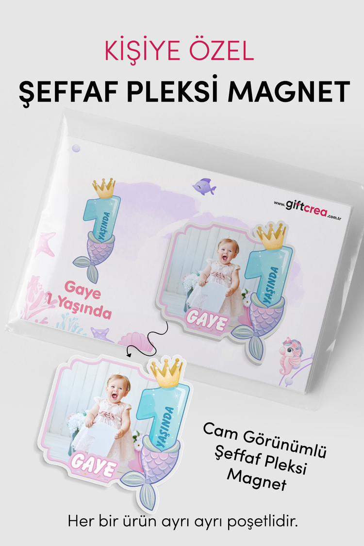 Kişiselleştirilebilir Doğum Gününe Özel Şeffaf Pleksi Magnet – Deniz Kızlı Magnet