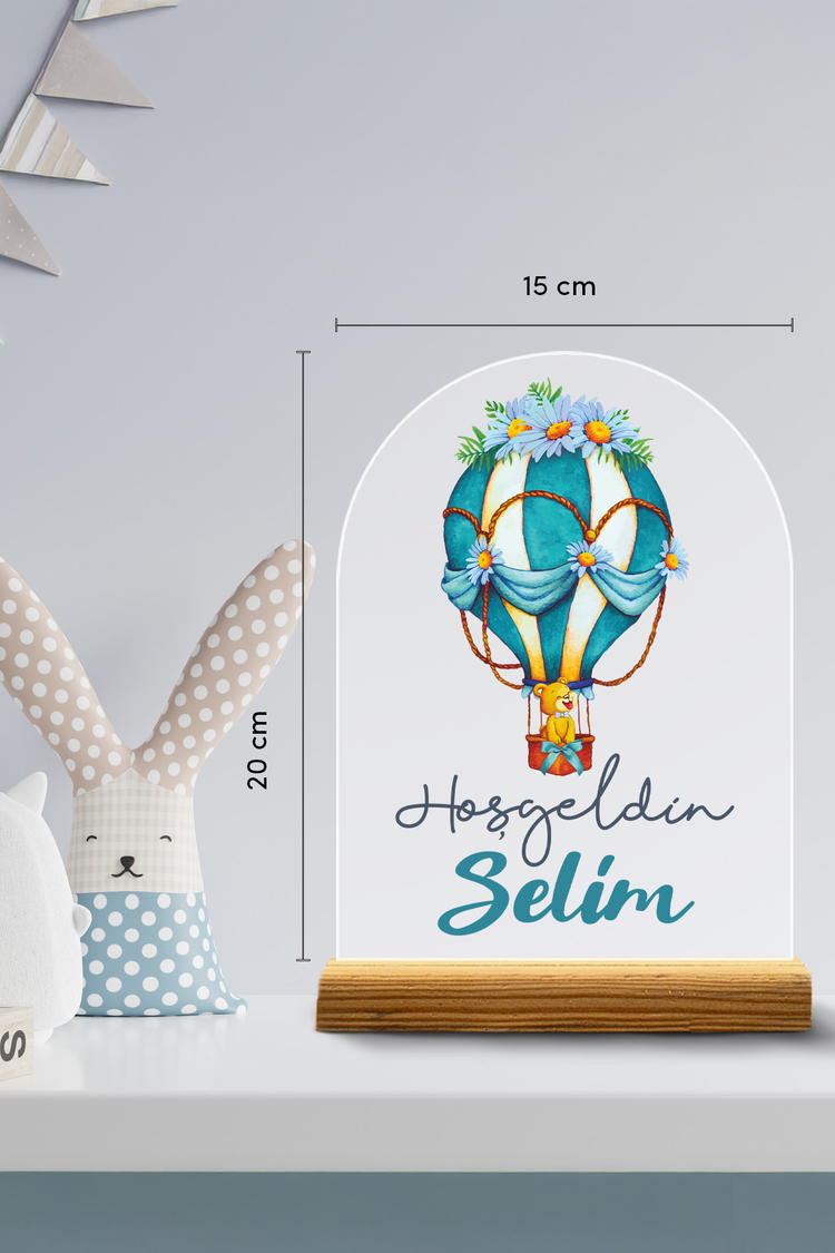 Kişiye Özel Uçan Balon Temalı 17 Parça Yenidoğan Seti - Kapı Süsü, Masa Süsü, Magnet