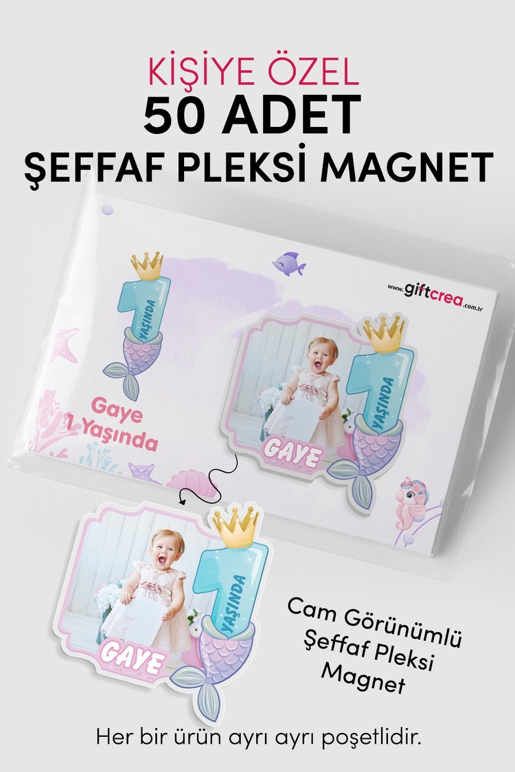 Kişiselleştirilebilir Doğum Gününe Özel Şeffaf Pleksi Magnet – Deniz Kızlı Magnet